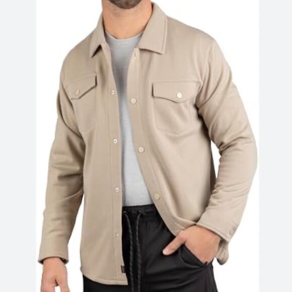 Motion Gridliner LS Lightweight Shirt Jacketw/ Flap Pockets ButtonDown M Tan Nwt - Picture 1 of 6